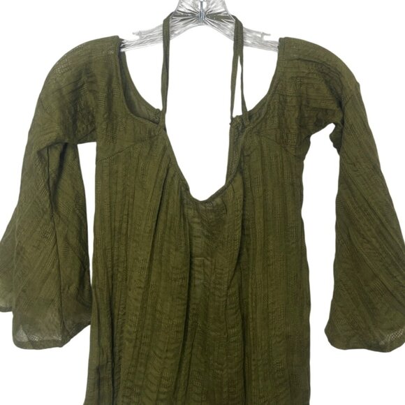 InTu Bell Sleeve Top Cold Shoulder Womens Small Olive Green New - Picture 3 of 6